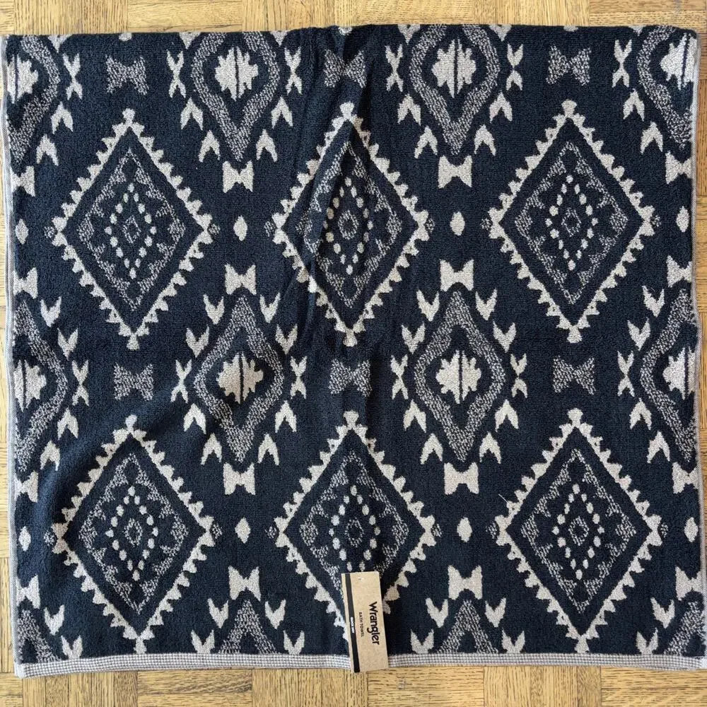 Wrangler Buck Aztec Black Tan Western Cowboy 2 Bath & 2 Hand Towel Set New